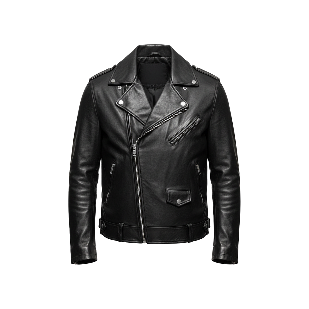 Black leather jacket on a white background