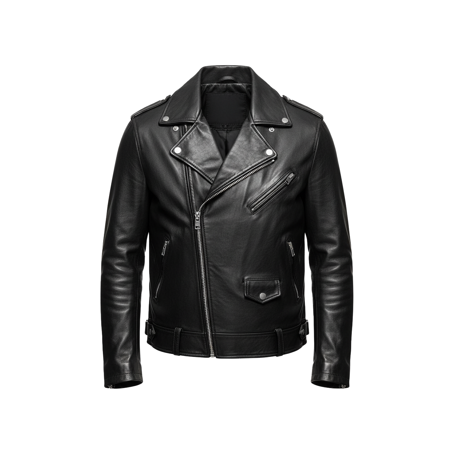 Black leather jacket on a white background