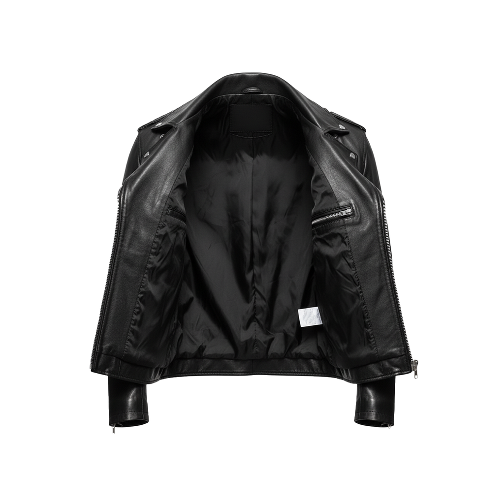 Black leather jacket on a white background