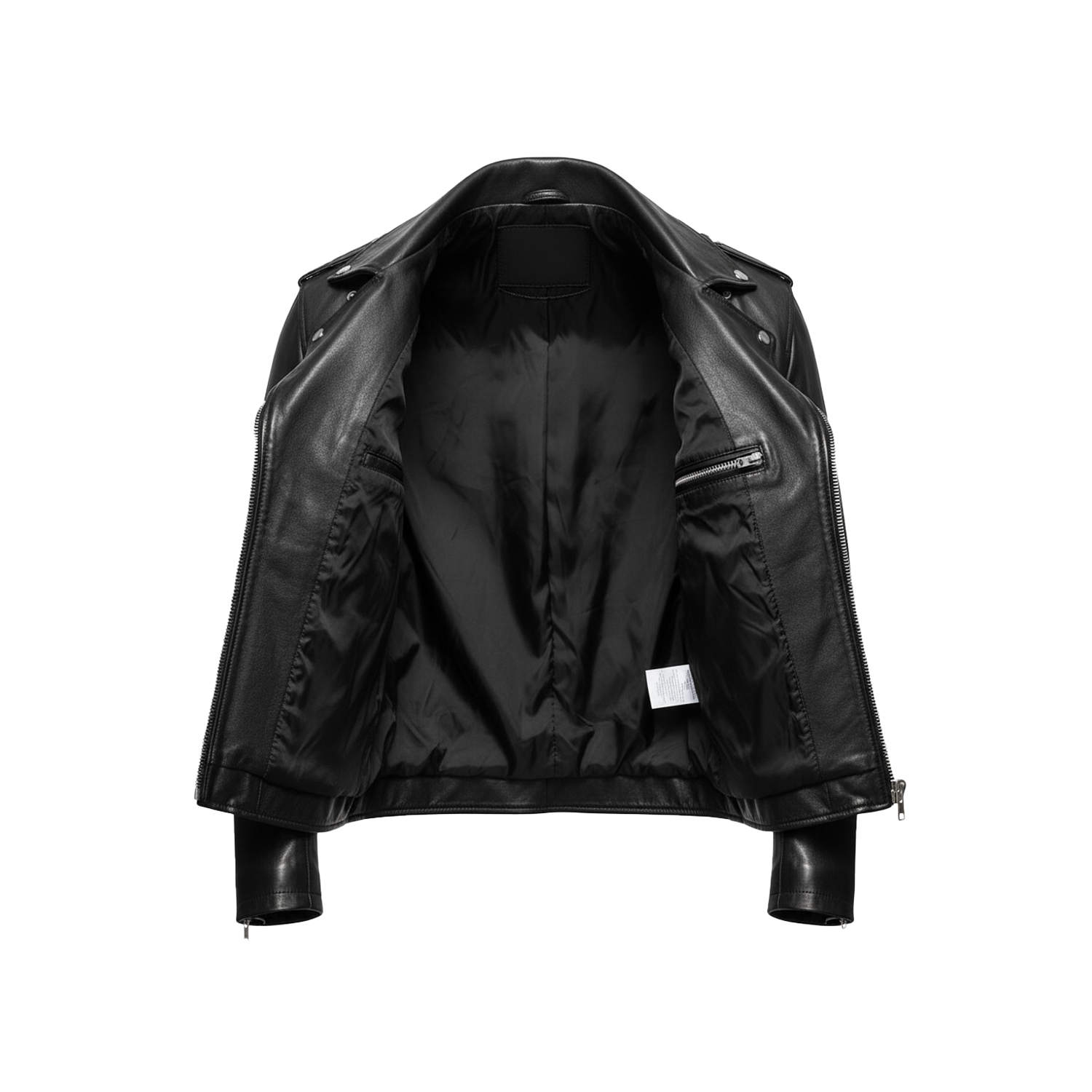 Black leather jacket on a white background