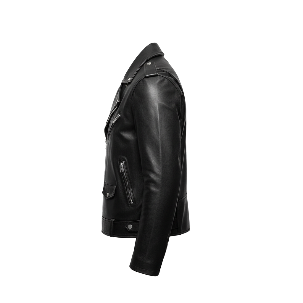 Black leather jacket on a white background