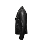 Black leather jacket on a white background