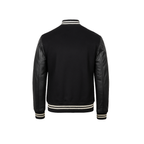 Black jacket with leather sleeves on a white background