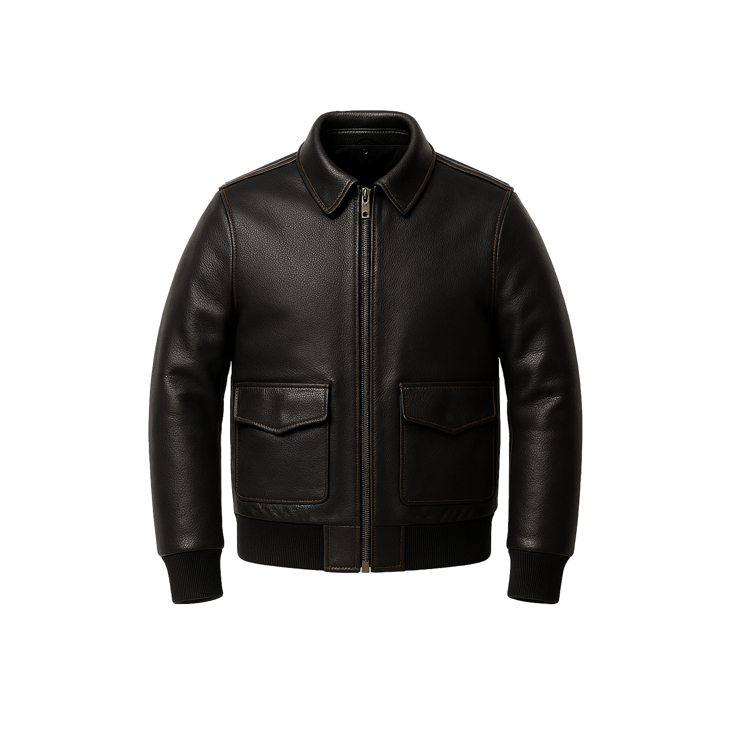 Black leather jacket on a white background
