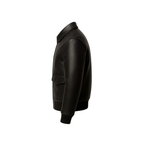 Black leather jacket on a white background