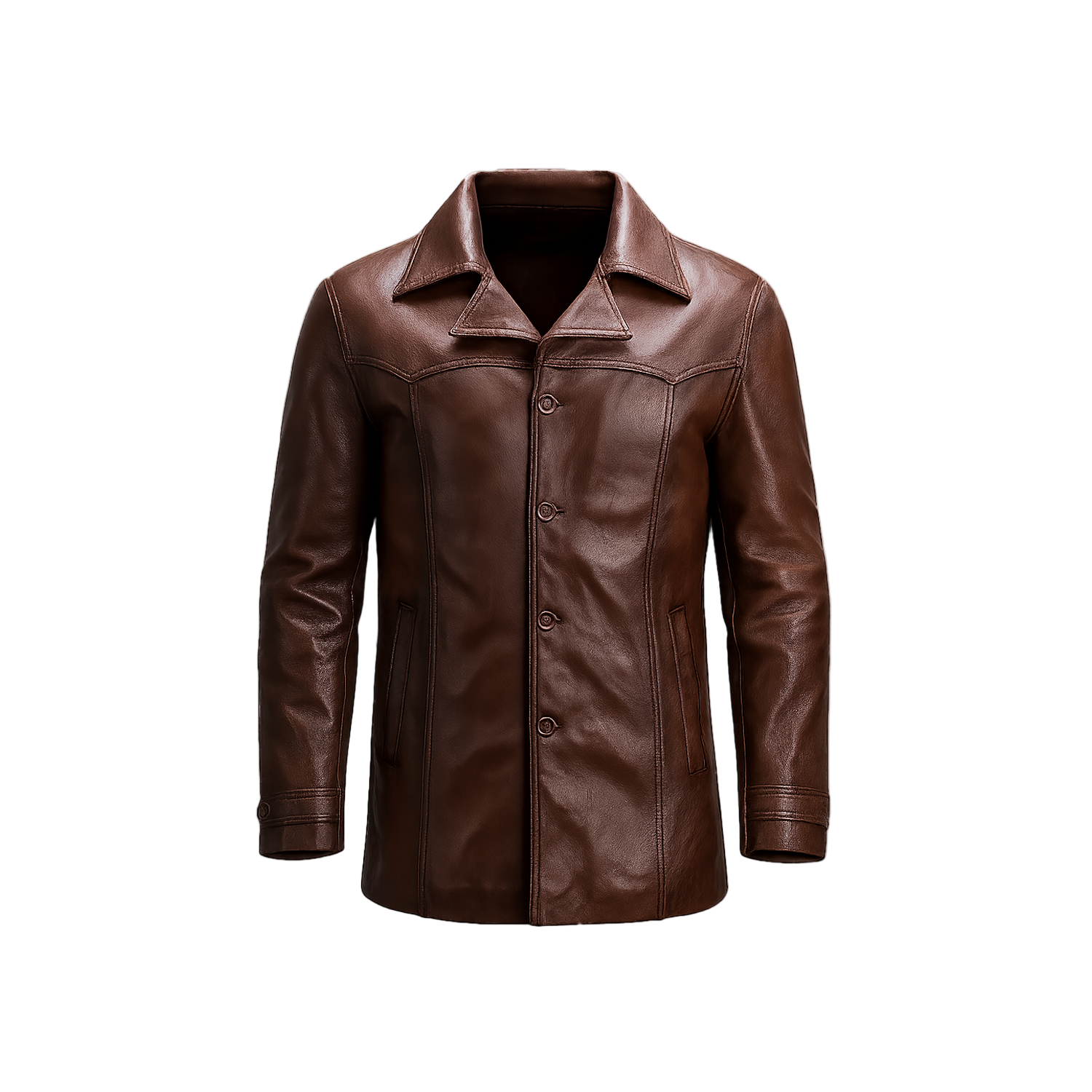 Brown leather jacket on a white background