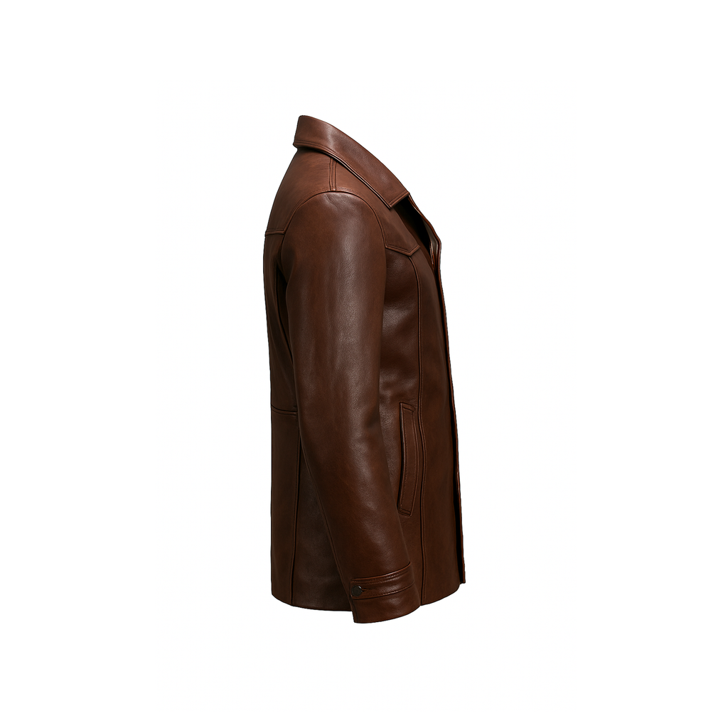 Brown leather jacket on a white background