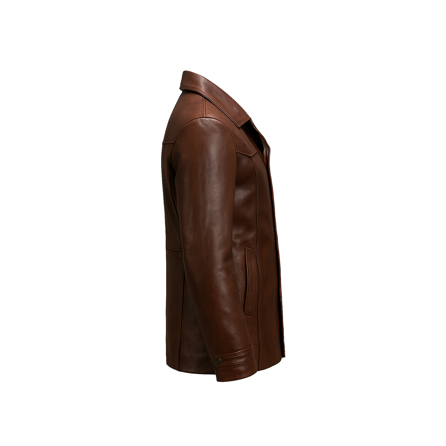 Brown leather jacket on a white background