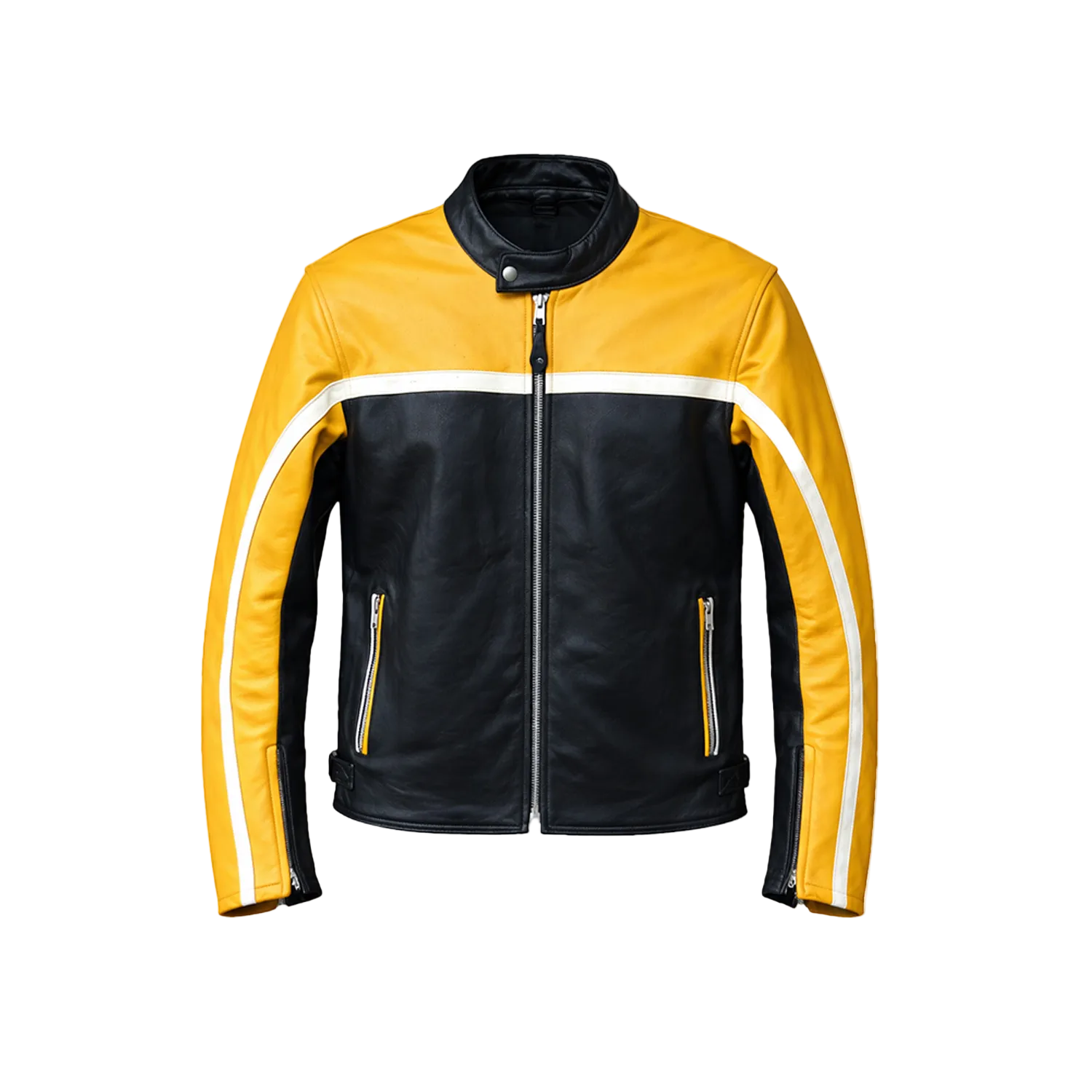 Men's yellow leather Racing Motorcycle jacket