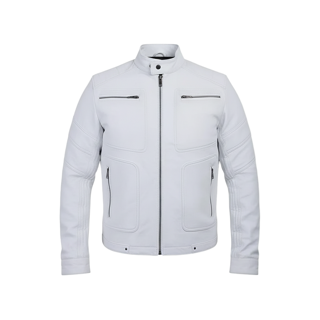 White jacket with black accents on a white background