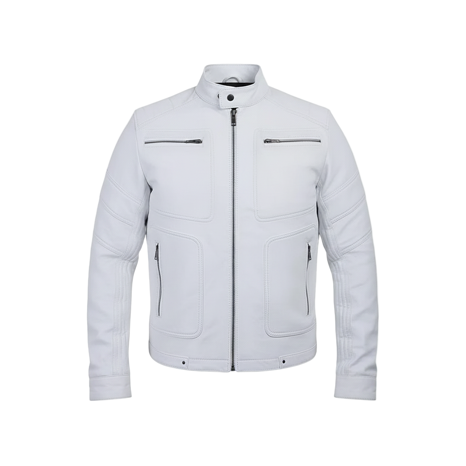 White jacket with black accents on a white background