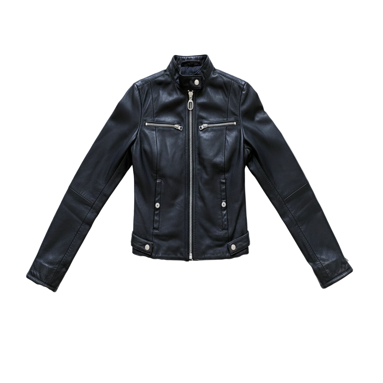 Black leather jacket on a white background