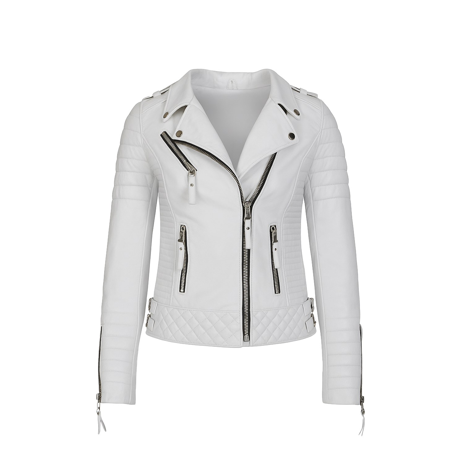 White leather jacket with zippers on a white background