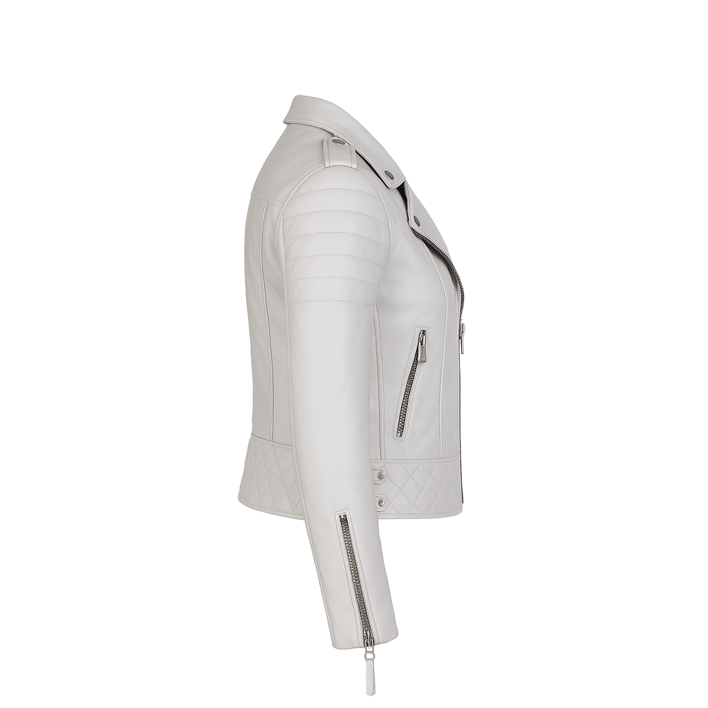 White leather jacket with zippers on a white background