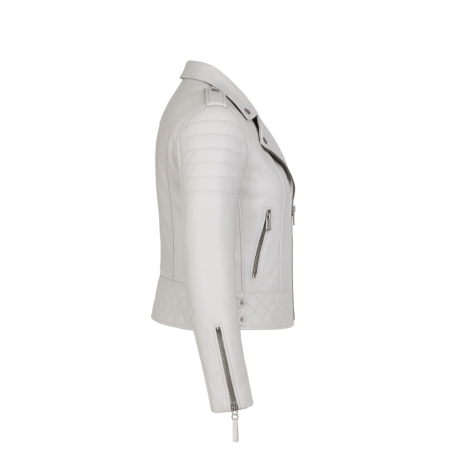 White leather jacket with zippers on a white background