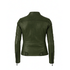 Women’s Olive Green 100% Pure Sheepskin Leather Biker Motorcycle Jacket