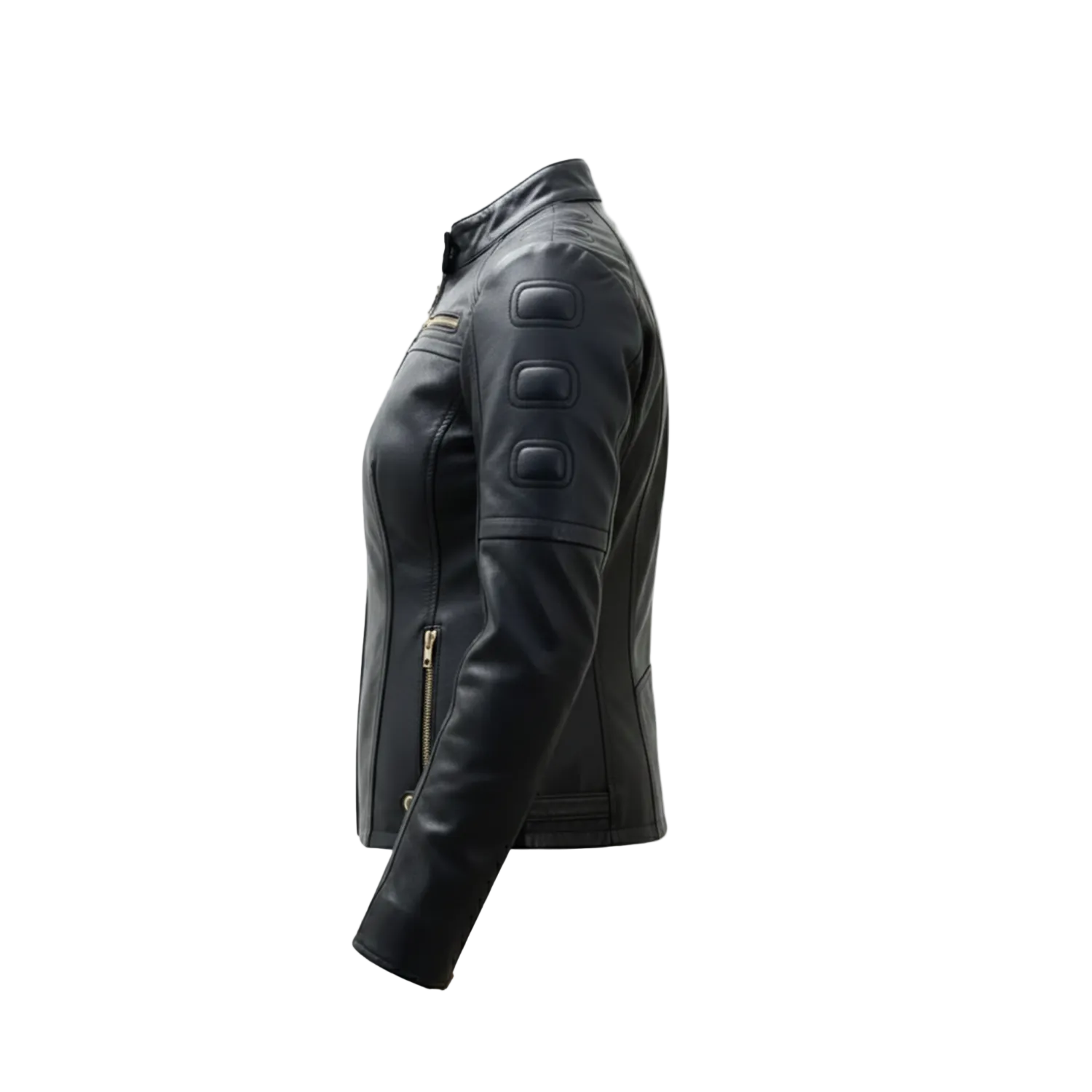 Black leather jacket with armor plating on a white background