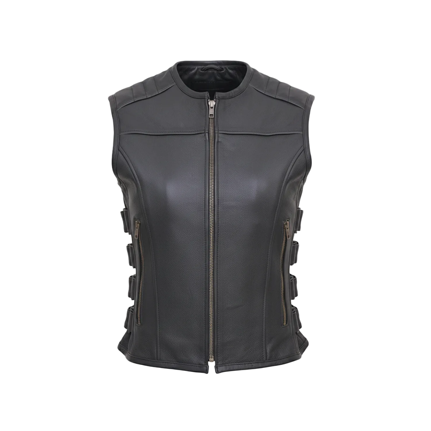 Black leather vest on a white background