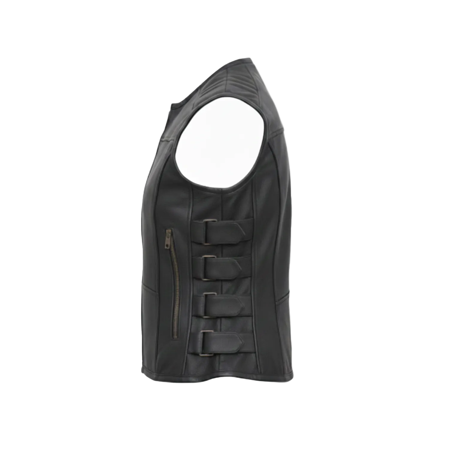 Black leather vest on a white background