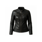 Women’s Black Real Leather Café Racer Biker Jacket