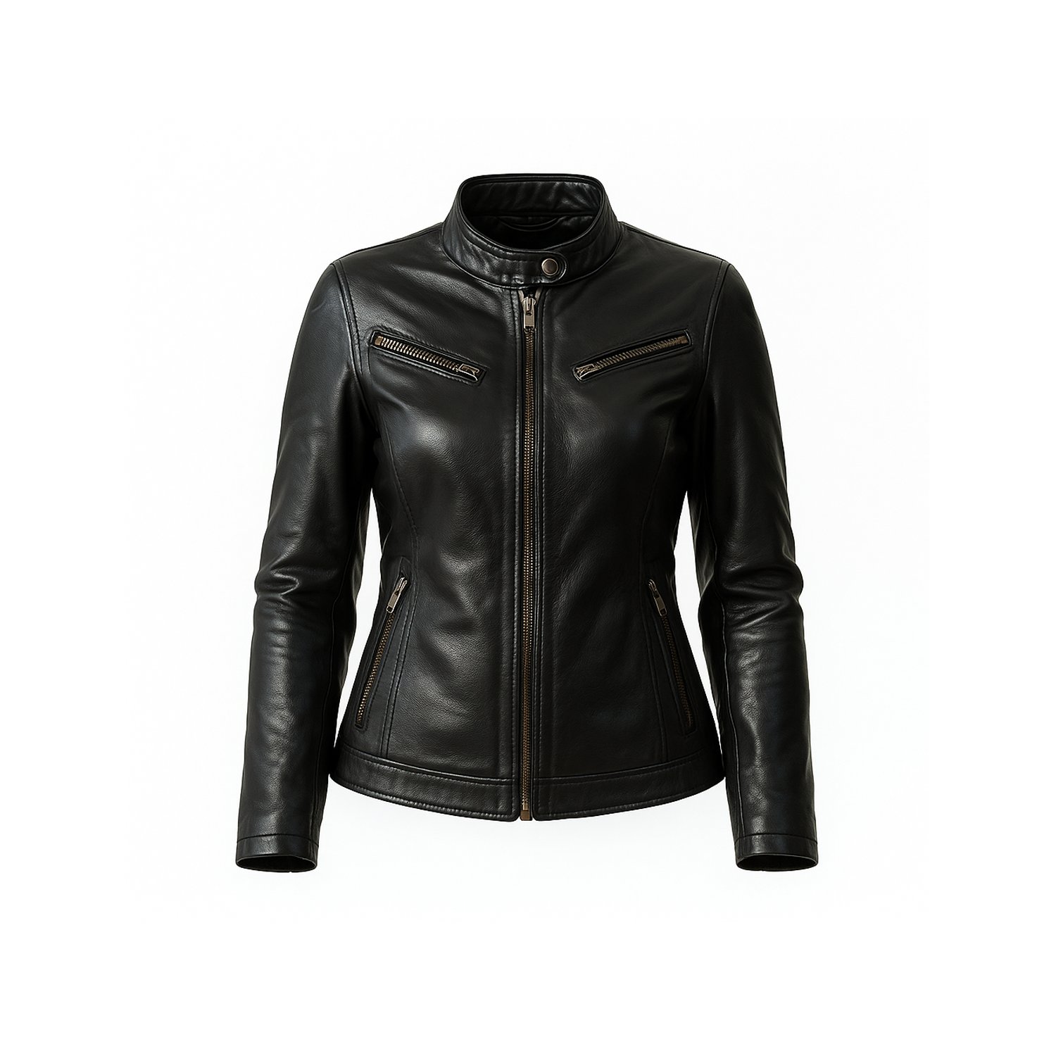 Women’s Black Real Leather Café Racer Biker Jacket