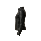 Women’s Black Real Leather Café Racer Biker Jacket