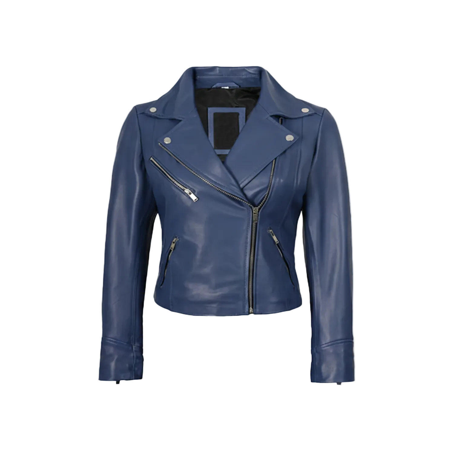 Blue leather jacket on a white background