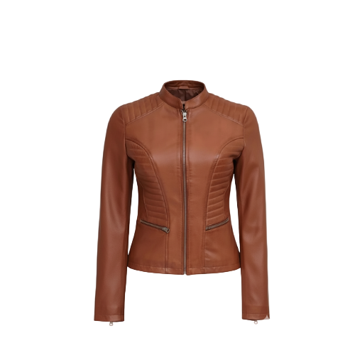 Brown leather jacket on a white background