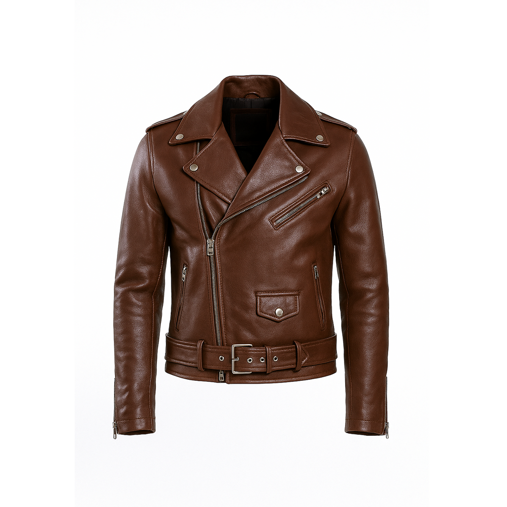 Brown leather jacket on a white background