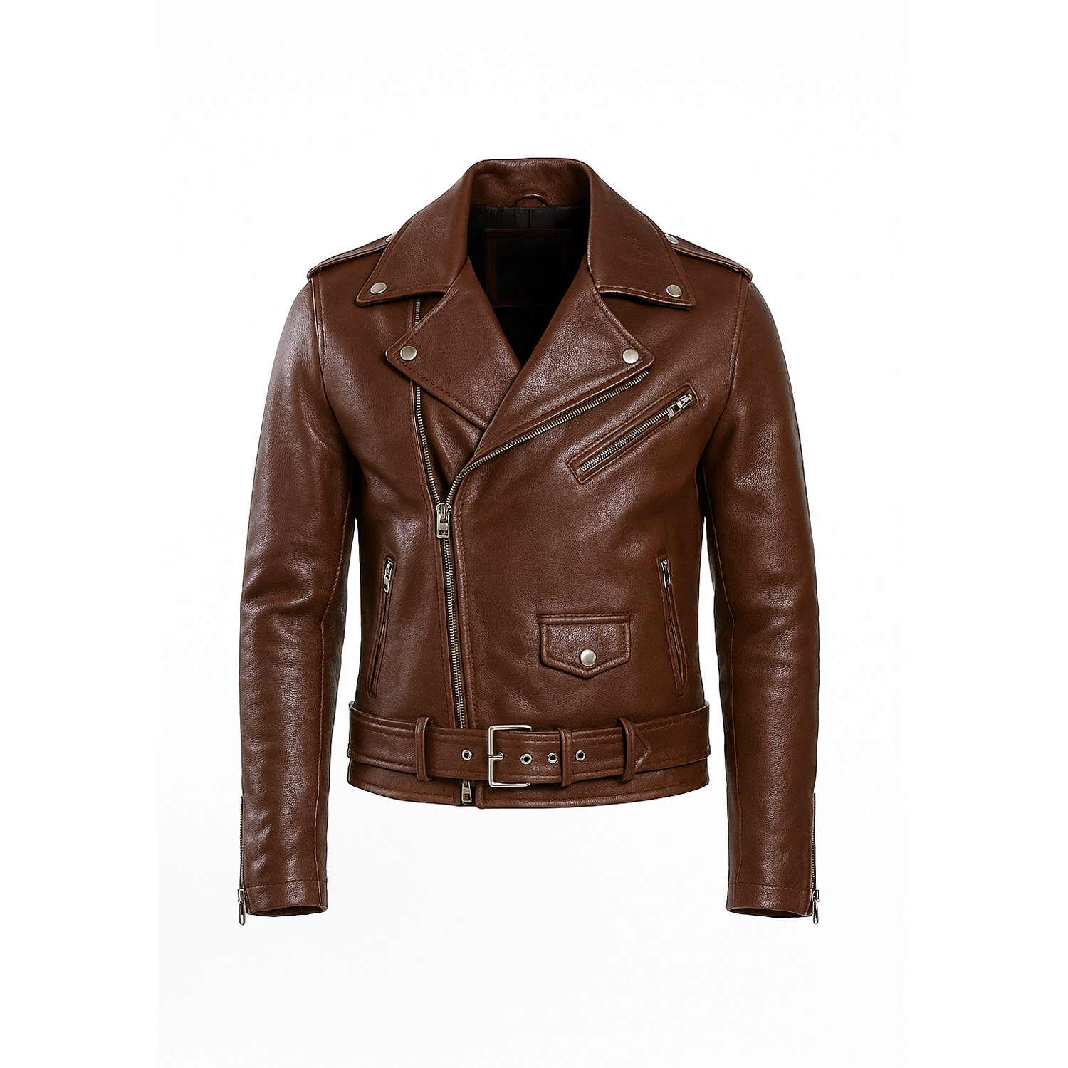 Brown leather jacket on a white background