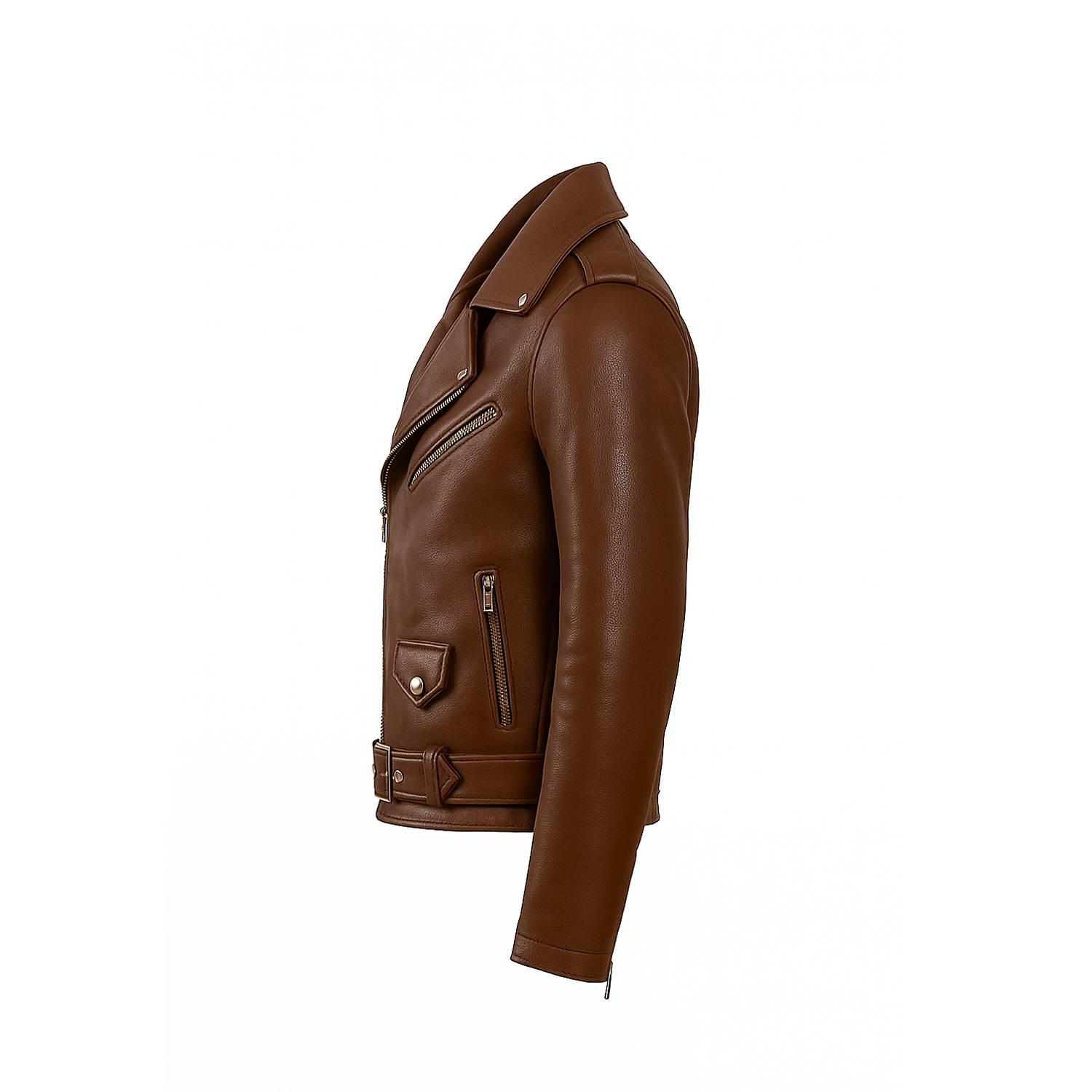 Brown leather jacket on a white background