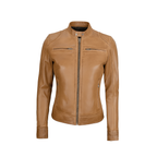 Tan leather jacket on a white background