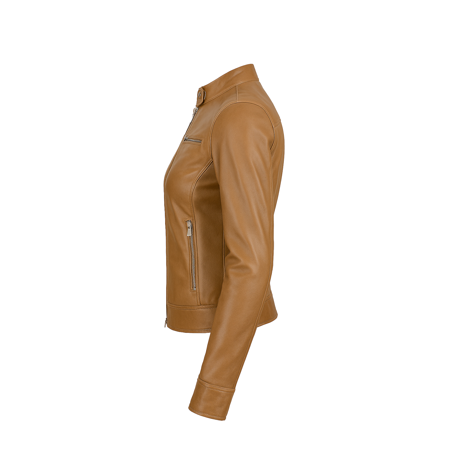 Brown leather jacket on a white background