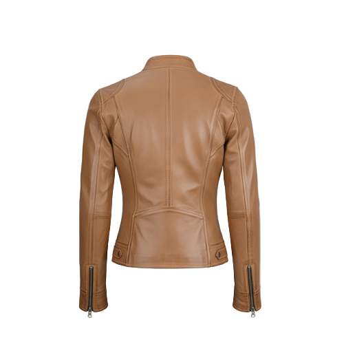 Brown leather jacket on a white background