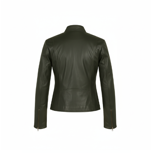 Green leather jacket on a white background