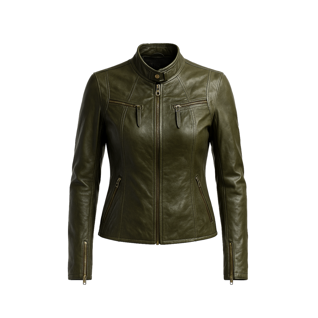 Green leather jacket on a white background