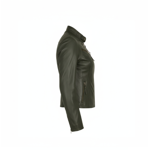 Green leather jacket on a white background