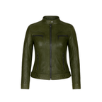 Green leather jacket on a white background