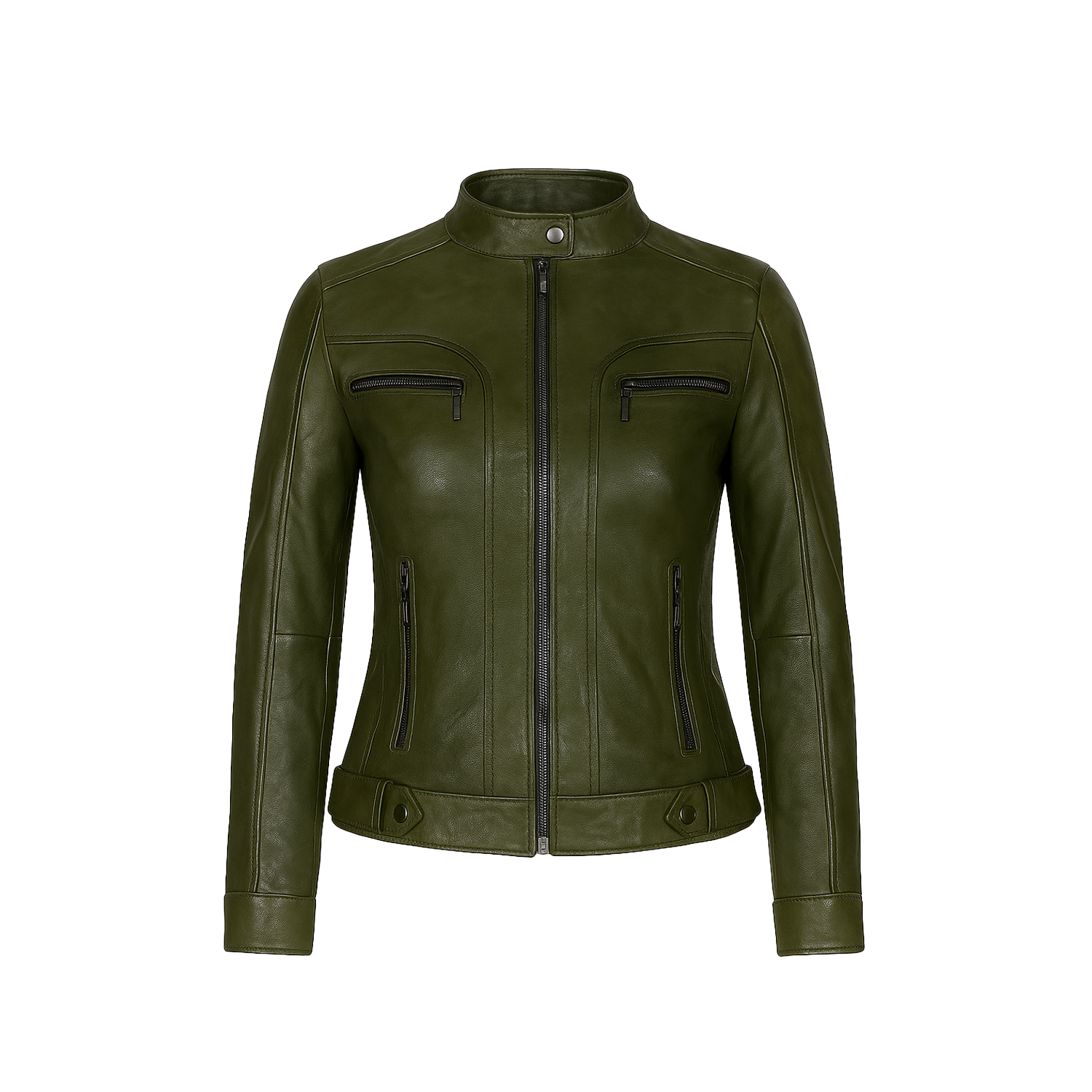 Green leather jacket on a white background