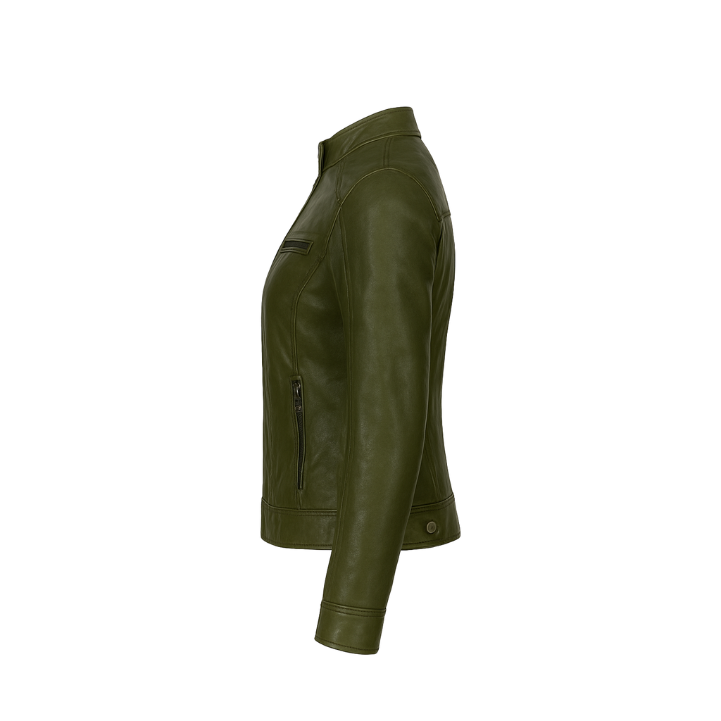 Green leather jacket on a white background