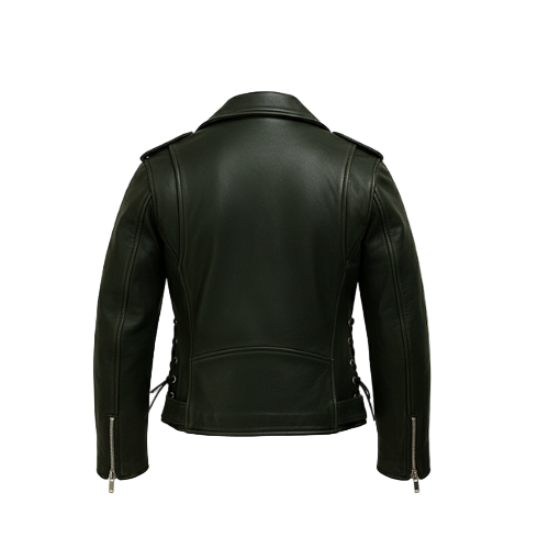 Black leather jacket on a white background
