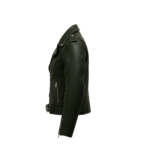 Black leather jacket on a white background