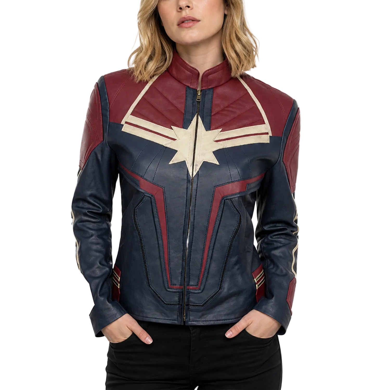 Women's Captain Marvel Leather Biker Jacket