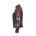 Leather jacket with a unique design on a white background