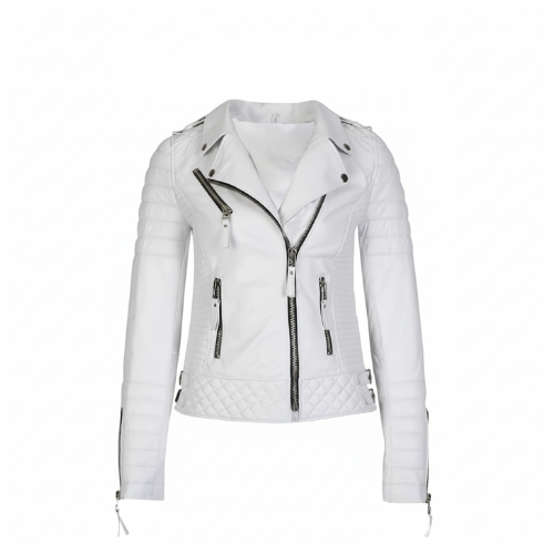 White leather jacket with zippers on a white background
