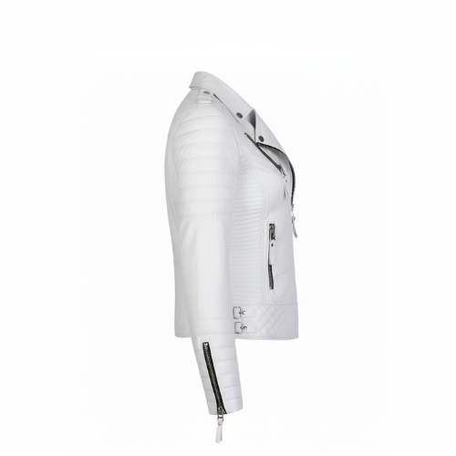 White leather jacket with zippers on a white background