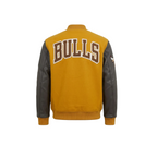 Yellow and black varsity jacket with 'Bulls' text on the back, brand logo visible.